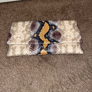 Steve Madden Snake Print Clutch - Gold, Blue, Cream